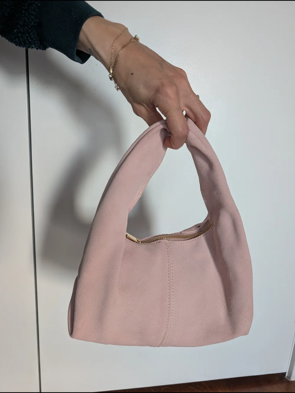 Aqua Pink Suede Hobo Hand Bag Women's Small